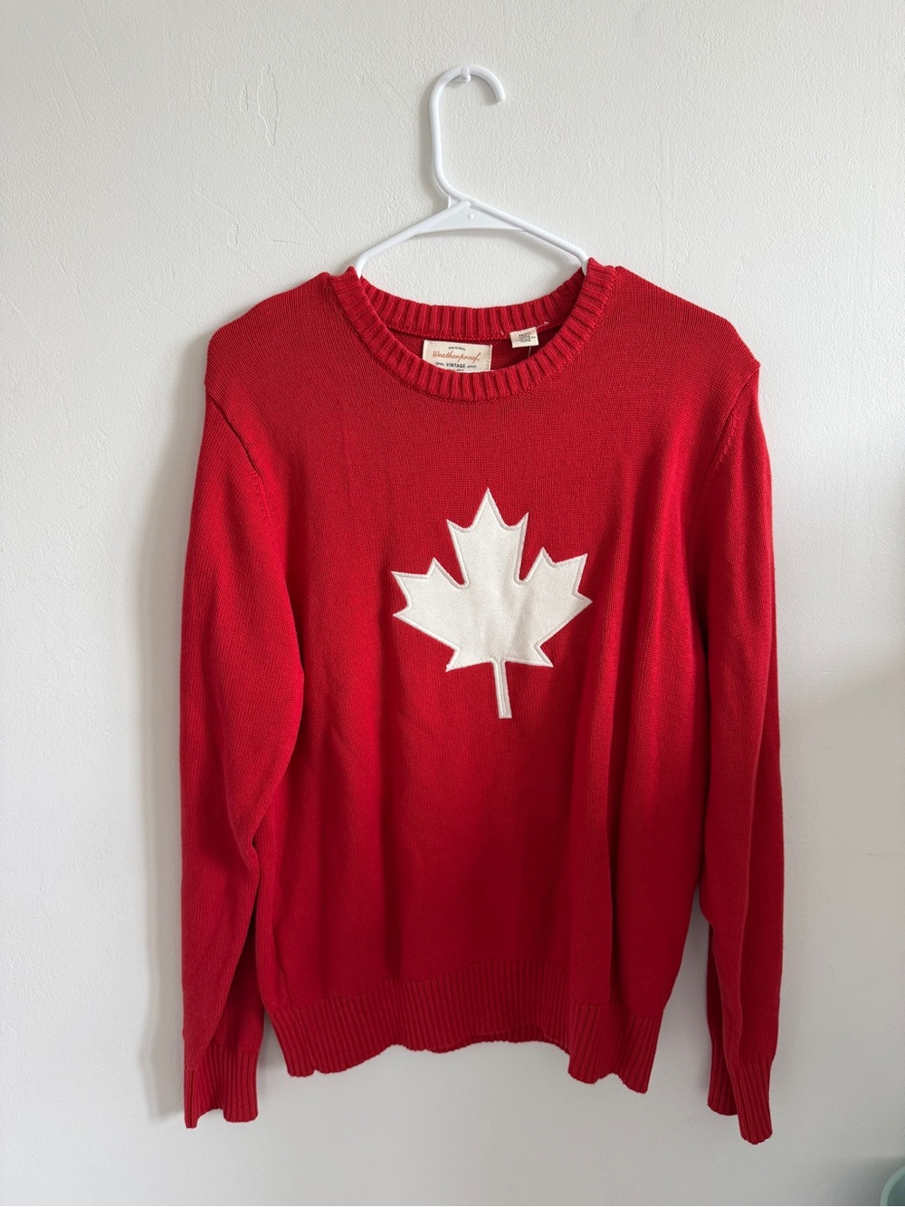 Weatherproof Red Crewneck Sweater with White Maple Leaf